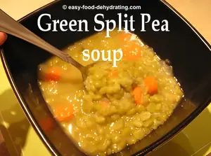 Green Split Pea soup in a square bowl, with a spoon