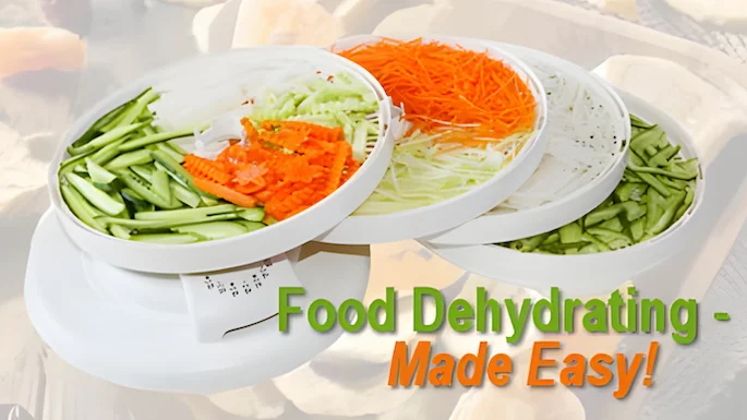 Food dehydrator loaded with vegetables "Food Dehydrating Made Easy" on Udemy - 3 hr course
