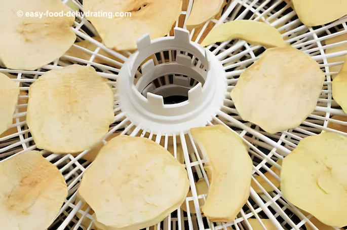 sliced apples on stacked Nesco dehydrator trays