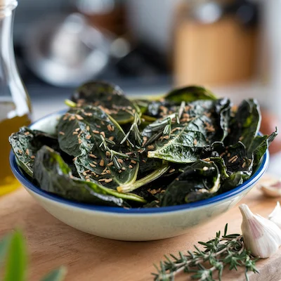 Season dried spinach leaves in a bowl Season dried spinach leaves in a bowl