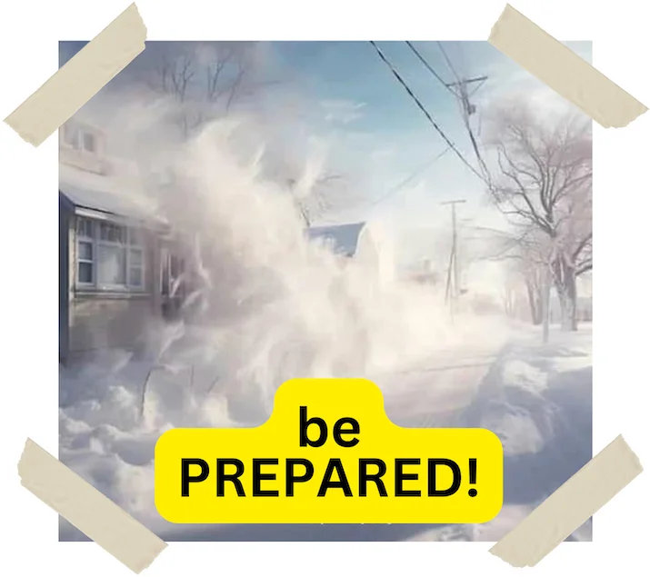 Blizzard - snow-covered road - be prepared! Be prepared - snowstorm
