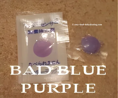 If your oxygen absorber pkg has purple pill = bad If your oxygen absorber pkg has purple pill = bad