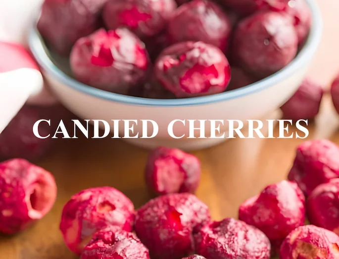 Candied cherries in a bowl - follow our recipe! Candied cherries in a bowl and loose on a countertop