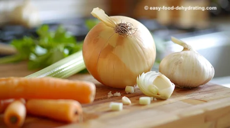 Carrots, onion, garlic, and celery are the fresh ingredients to use. Carrots, onion, garlic, celery on a cutting board