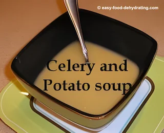 Celery and Potato soup in a square bowl