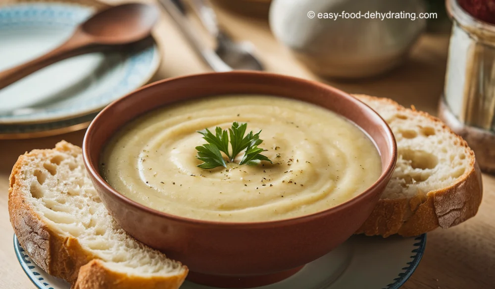 Celery and Potato Soup served with crusty bread