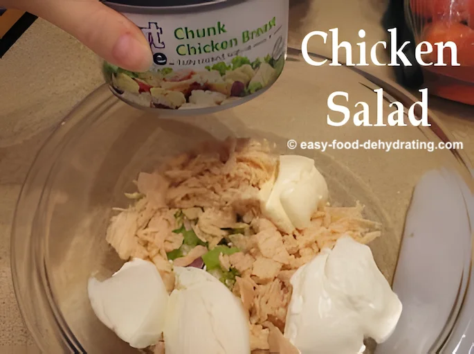 Making chicken salad with canned chicken, mayo, and fresh celery