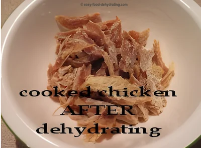 Cooked leftover chicken on Nesco dehydrator, after drying Cooked leftover chicken on Nesco dehydrator, after drying