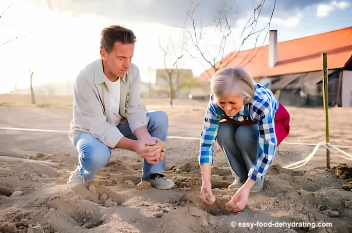 A couple planting seeds in their garden A couple planting seeds in their garden