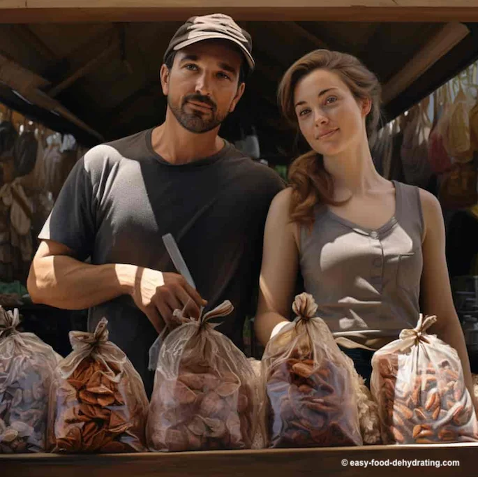 Couple enjoying food dehydrating for fun and profit! A couple selling dehydrated food goods for fun and profit
