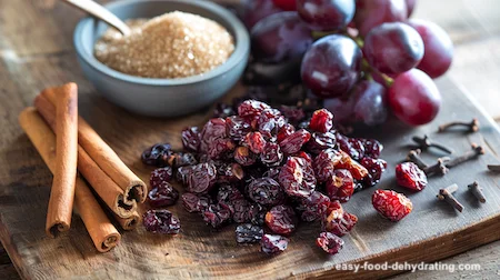 Cinnamon, cranberries, grapes (for raisins), brown sugar
