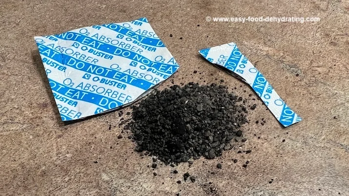 an opened oxygen absorber and its contents