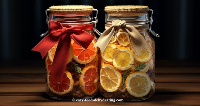 two glass mason jars filled with dehydrated fruit