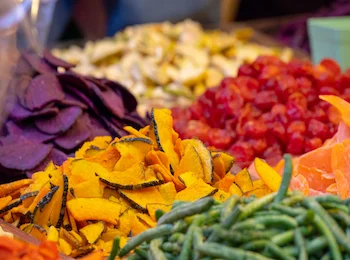 assorted dried vegetables - mushrooms, beets, tomatoes, butternut squash, green beans