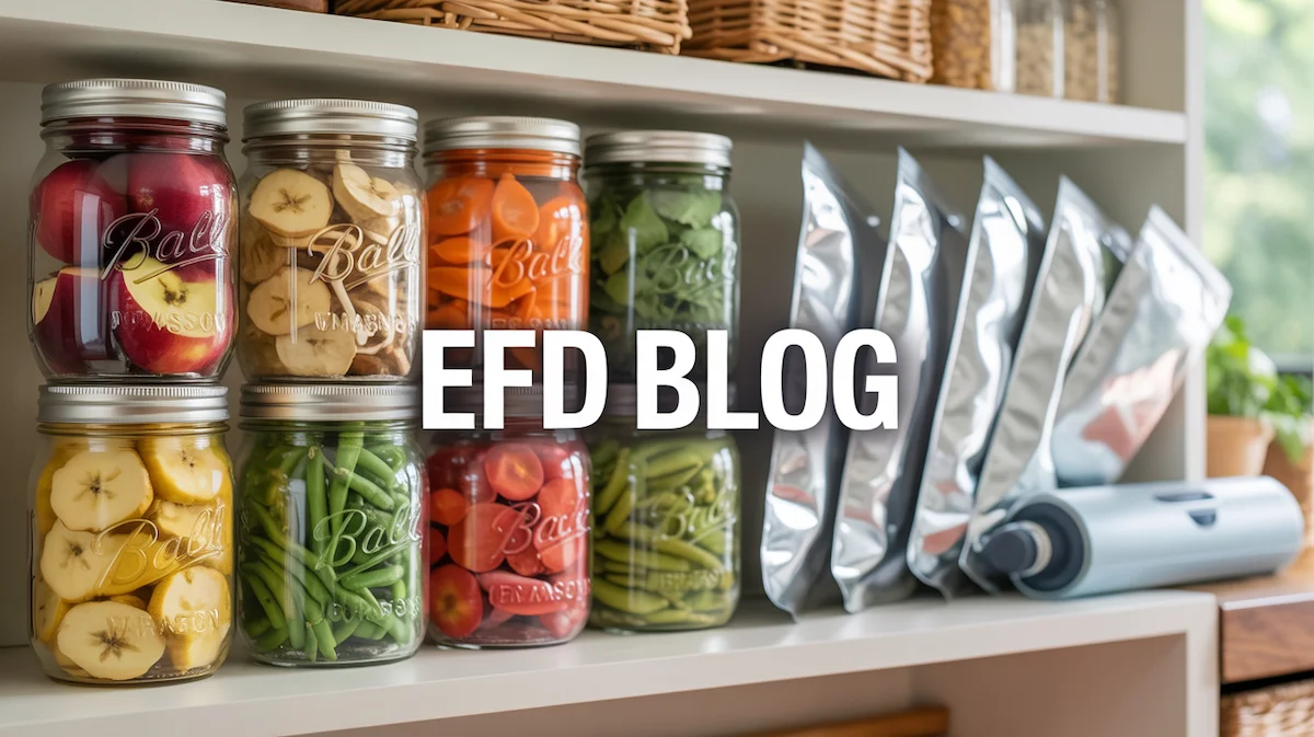 Easy Food Dehydrating Blog – Tips, Recipes & Guides Easy Food Dehydrating Blog hero image with jars of colorful dehydrated foods, Mylar bags, and a vacuum sealer.