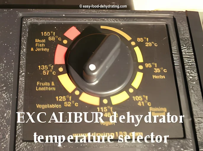 EXCALIBUR food dehydrator temperature selector ranges from 155°F down to 85°F EXCALIBUR food dehydrator temperature selector ranges from 155°F down to 85°F