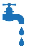 Rehydrate with GOOD water! Blue icon of a dripping tap