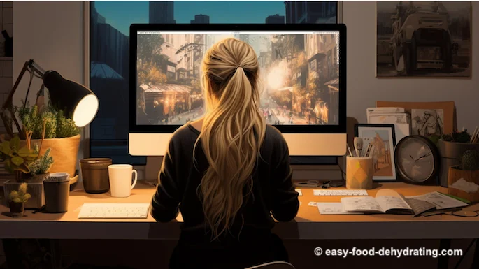 A female working in her home office A female working in her home office