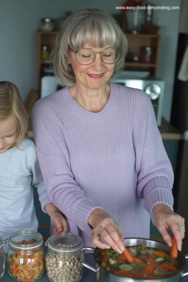 Female making soup with her granddaugher in the kitchen Female making soup with her granddaugher in the kitchen
