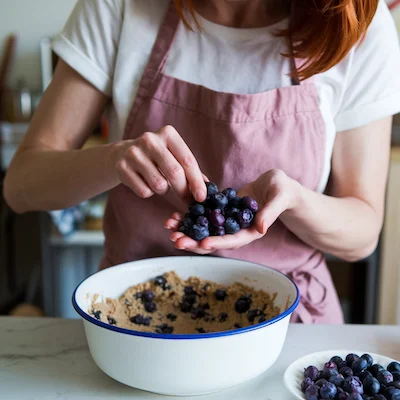 Mixing in rehydrated blueberries to cookie dough