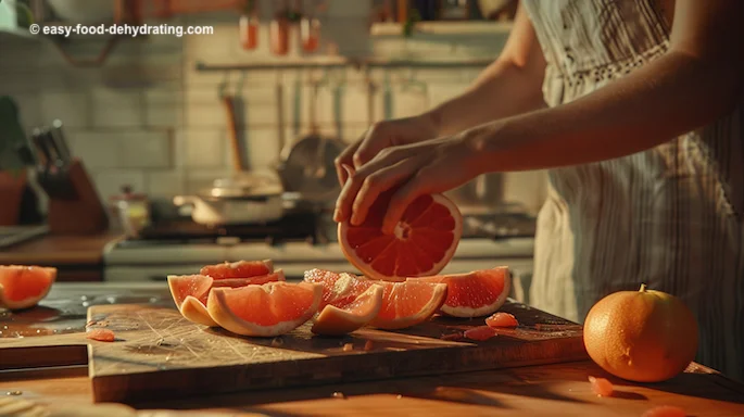 female slicing grapefruit into wedges female slicing grapefruit into wedges