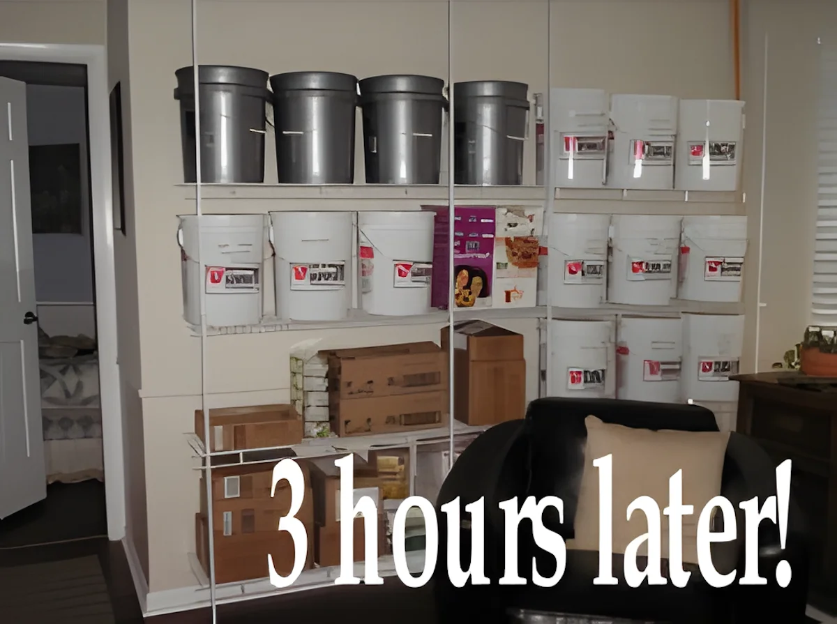 Food storage wall with DIY closet shelving - done in 3 hours!