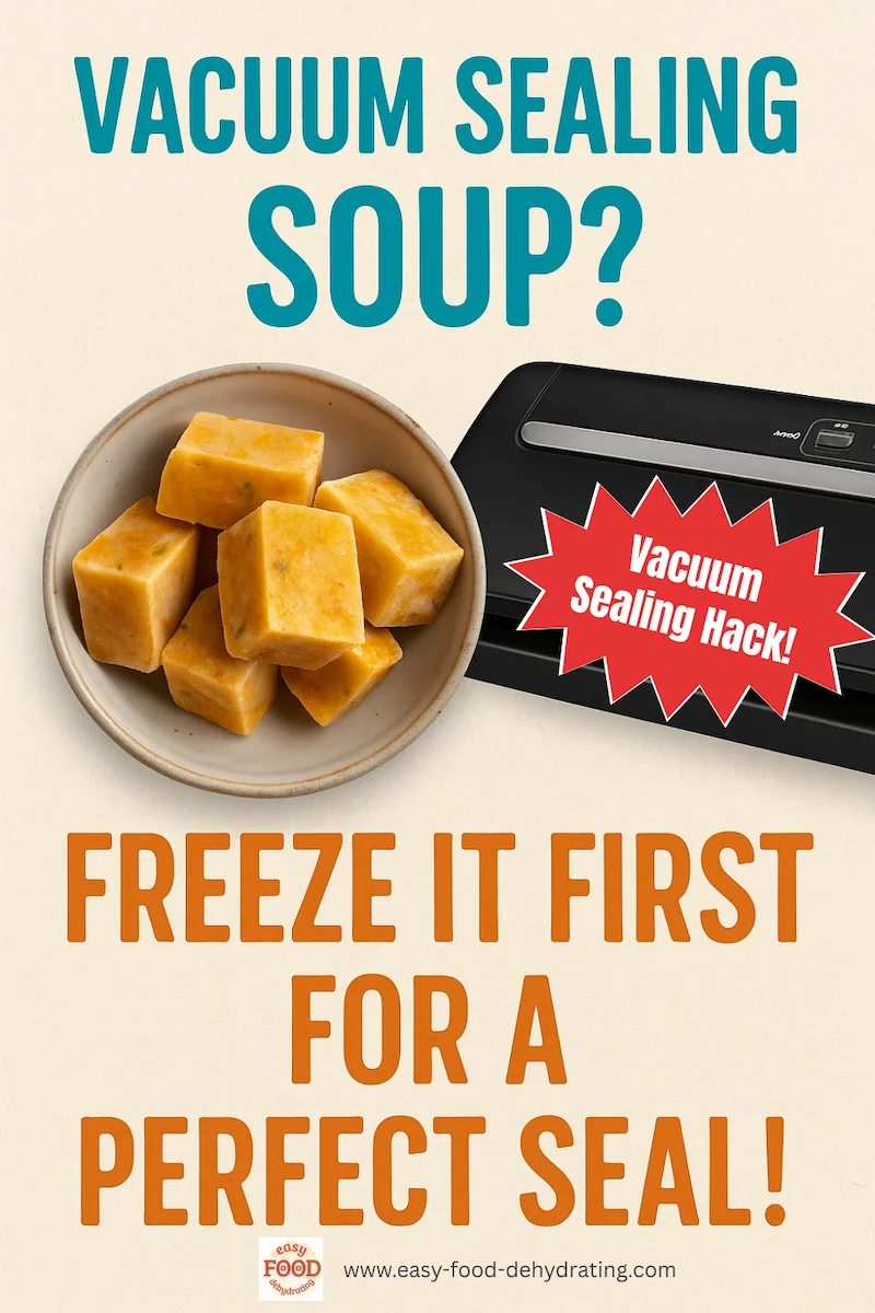 Food vacuum sealing hack – freeze liquids like soups or stews before sealing to prevent messy seals and extend storage life. Food vacuum sealing hack – freeze liquids like soups or stews before sealing to prevent messy seals and extend storage life.