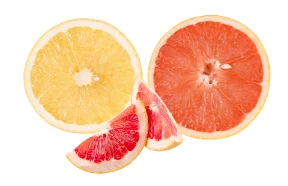 Red and yellow grapefruit slices