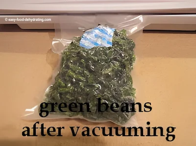 Green beans after vacuum sealing on the Foodsaver machine