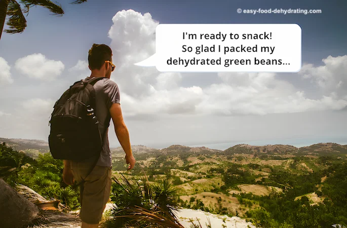 backpacking guy toting green beans for a healthy snack