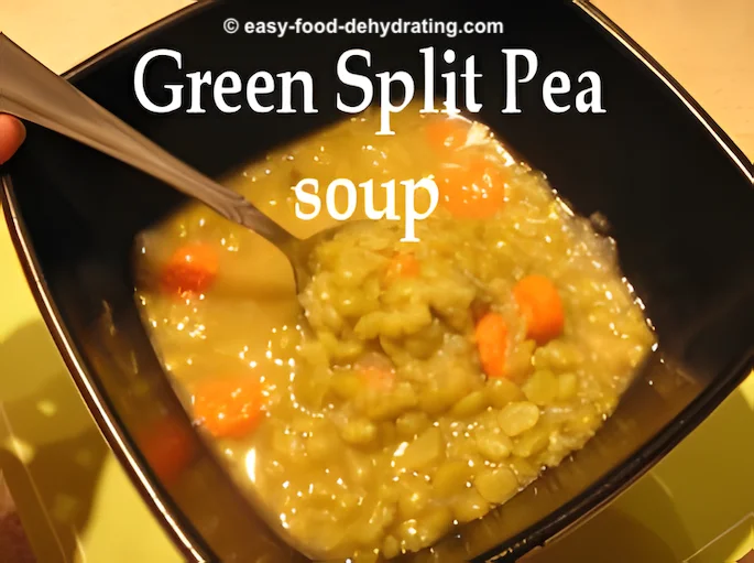 Green Split Pea soup in a square bowl, with a spoon - very tasty! Green Split Pea soup in a square bowl, with a spoon