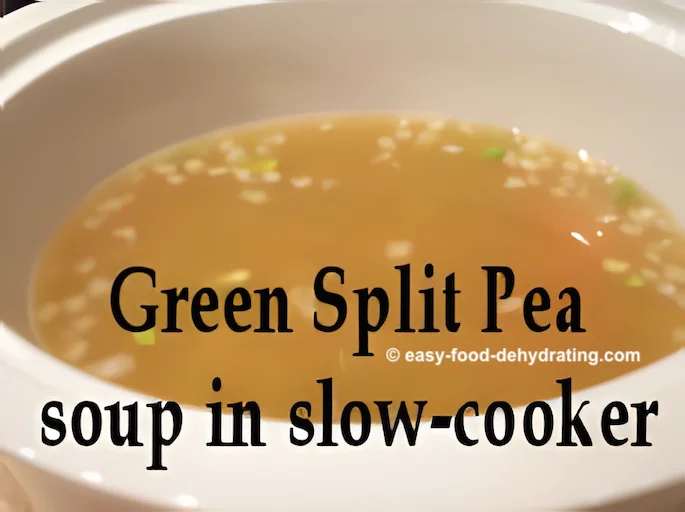 green split pea soup at the start, in a slow cooker green split pea soup at the start, in a slow cooker