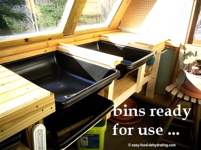 concealed greenhouse potting bins - they have removable covers! concealed greenhouse potting bins