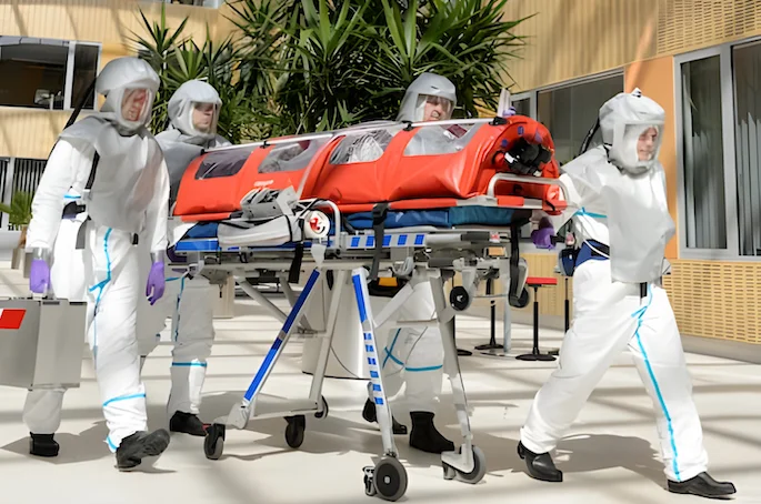 hazmat crew transporting a body hazmat crew transporting a body