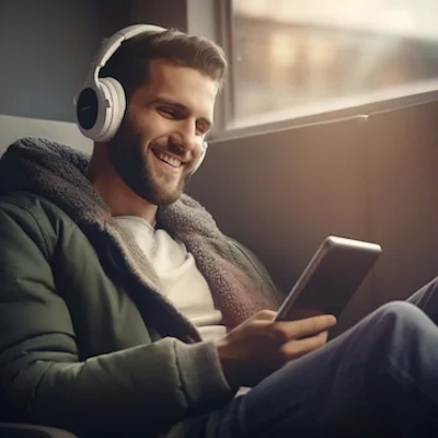 Male listening to an audiobook