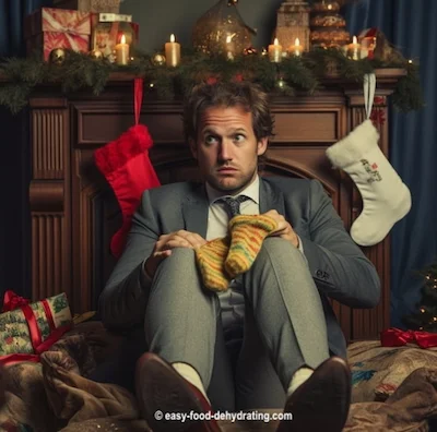 Unhappy man with a pair of socks as a gift
