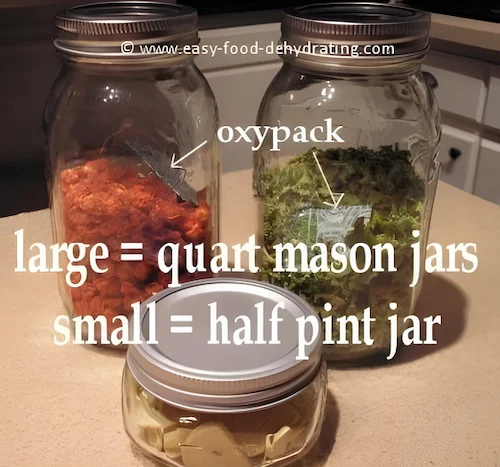 "Ball" brand Mason jars with an oxygen absorber inside each of them