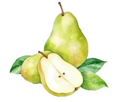 Whole and sliced pears with green skin
