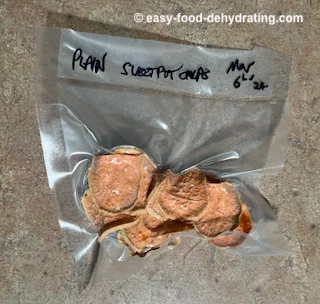 Plain sweet potato chips, vacuum-sealed - with description and date! Plain sweet potato chips, vacuum-sealed