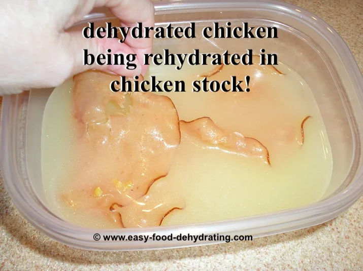 Rehydrating sliced chicken in a chicken stock rehydrating-chicken-aug31.webp