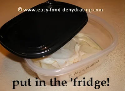 Rehydrating sliced chicken in a tub Rehydrating sliced chicken in a tub