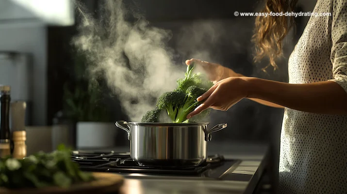 Blanching broccoli for a stir-fry before dehydrating