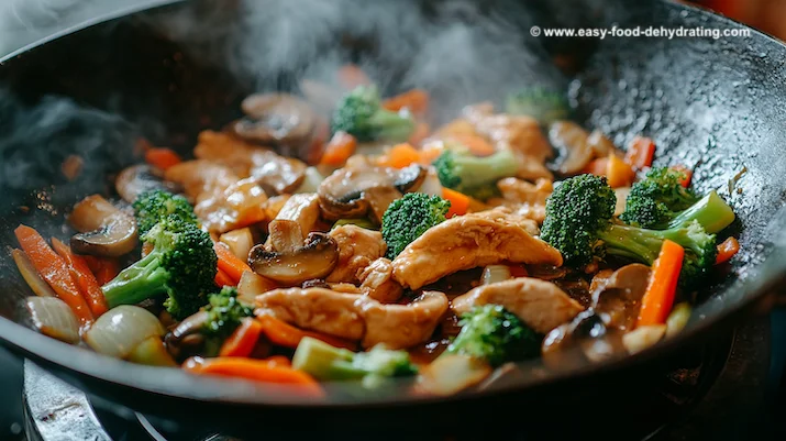 Chicken stir-fry, cooking in a wok