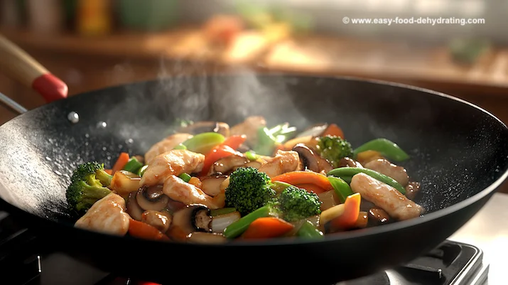 Chicken stir-fry in a wok