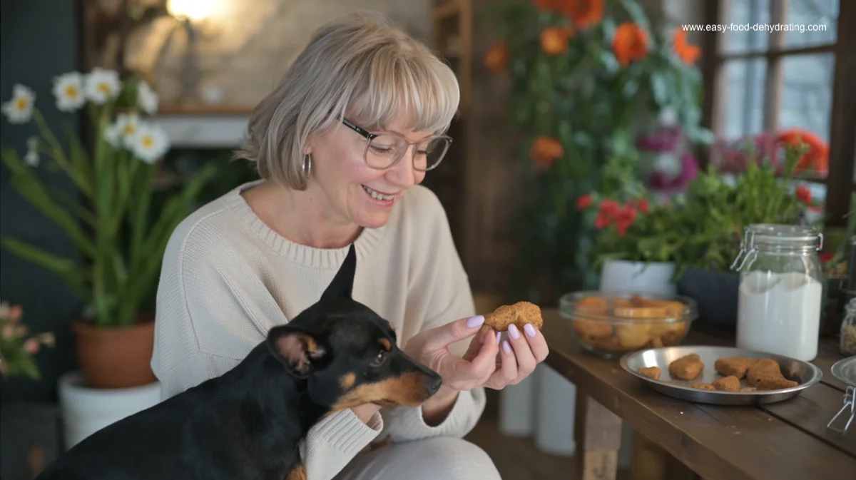 Susan feeding treats to her Miniature Pinscher Susan feeding treats to her Miniature Pinscher