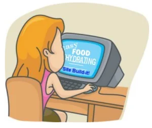 cartoon female with an old-fashioned computer monitor