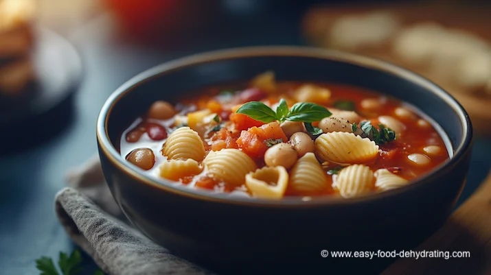 Tomato minestrone soup in a bowl