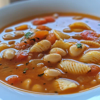 A bowl of tomato minestrone soup