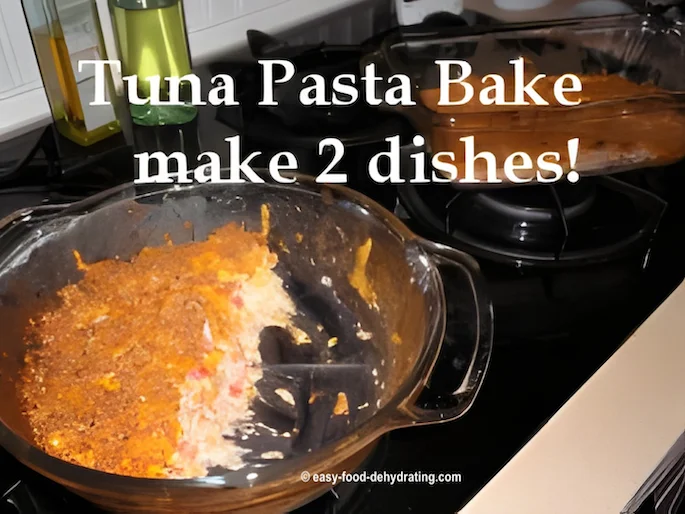 The Tuna Pasta Bake recipe makes enough for two glass baking dishes!