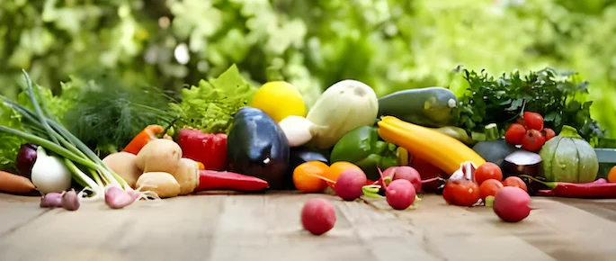 produce on a wooden table outdoors produce on a wooden table outdoors